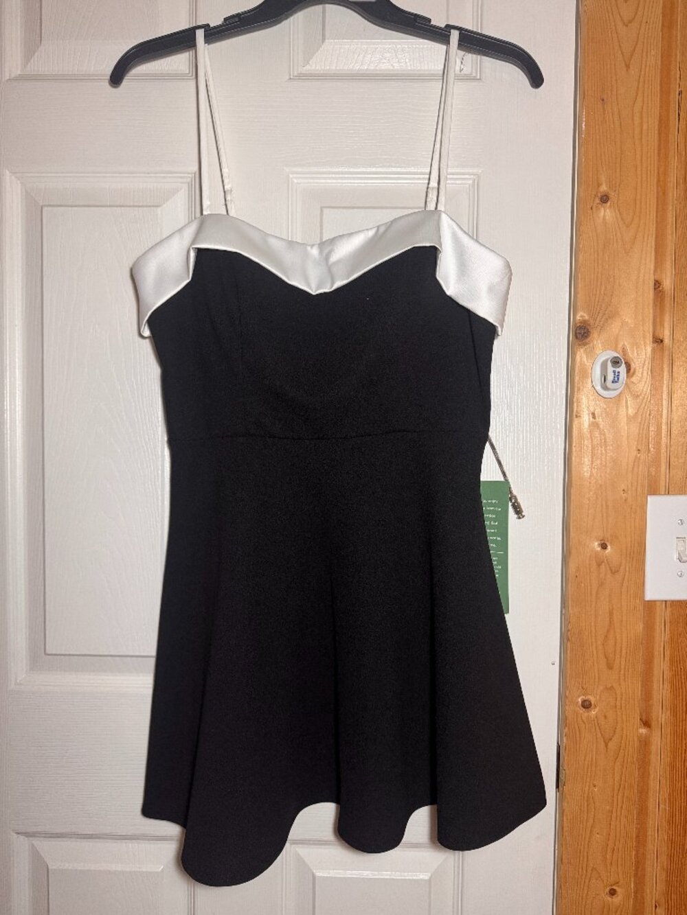 NWT B. Smart Black White Satin Trim Fit & Flare Mini Dress Size 14